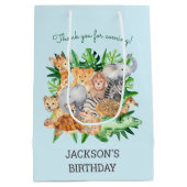 おもしろいジャングルサファリアニマルズ1st誕生日パーティー ミディアムペーパーバッグ (裏面)