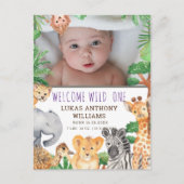おもしろいジャングルサファリ動物ベビー誕生発表 案内ポストカード (正面)