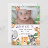 おもしろいジャングルサファリ動物ベビー誕生発表 案内状 (正面)