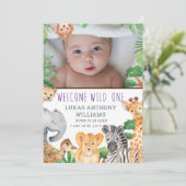 おもしろいジャングルサファリ動物ベビー誕生発表 案内状 (スタンド正面)