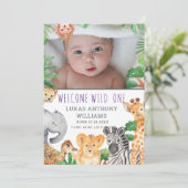 おもしろいジャングルサファリ動物ベビー誕生発表 案内状 (スタンド正面)