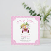おもしろいジャングルサファリ女の子ピンクの赤ちゃんシャワー 招待状 (スタンド正面)