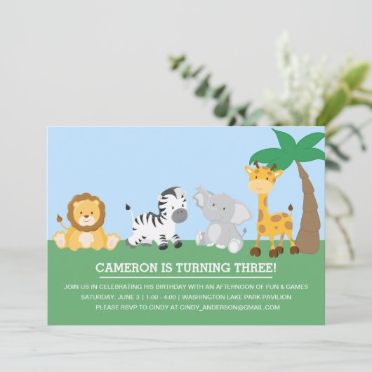 おもしろいジャングルサファリ子供の誕生日招待状 招待状 (スタンド正面)