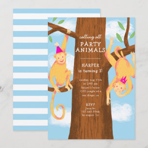 おもしろいジャングルモンキーの誕生パーティー 招待状