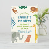 おもしろいジャングル動物の誕生日パーティーへの招待 招待状 (スタンド正面)