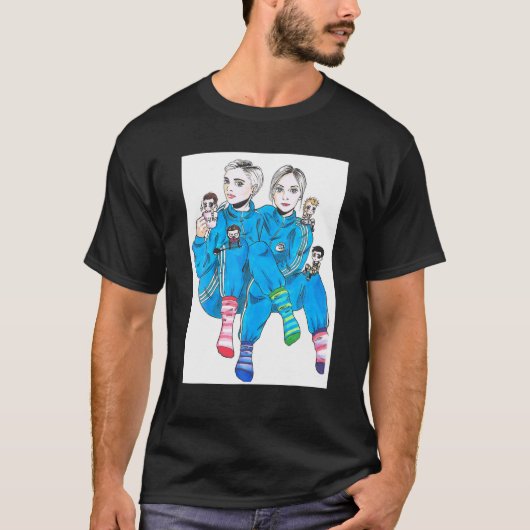 おもしろいジャンプスーツデザインヴィンテージロックバンドラブムジ Tシャツ (正面)