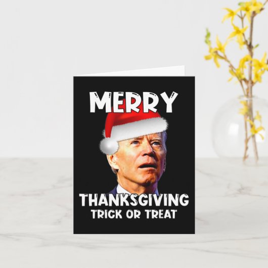 おもしろいジョーバイデン氏サンタメリーハット感謝祭クリスマス カード (黄色い花)