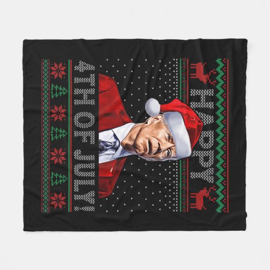 おもしろいジョーバイデン氏7月のハッピークリスマス フリースブランケット (正面(横))