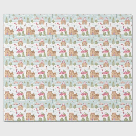 おもしろいジンガーブレッドキャンディタウンウィンターシーン ラッピングペーパー (フラット)