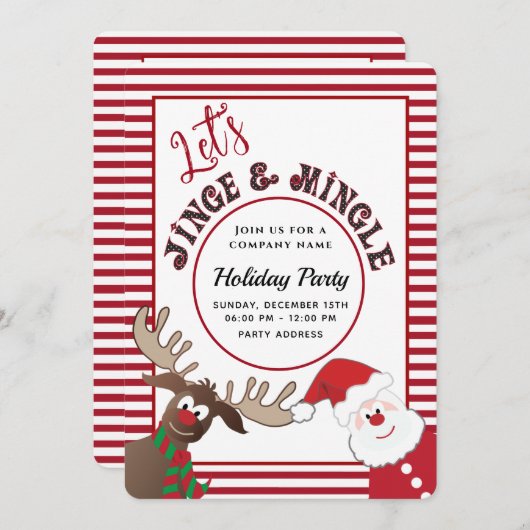 おもしろいジングル&ミングルサンタトナディアホリデーパーティー 招待状 (正面/裏面)