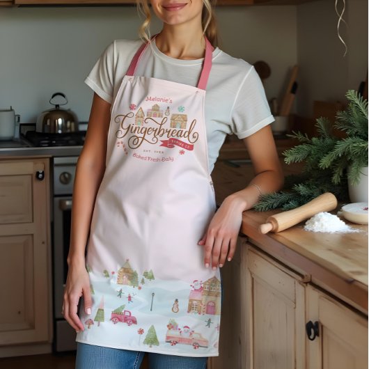 おもしろいジンジャーパンベーカリーパーソナライズされたCoファミリー名 エプロン