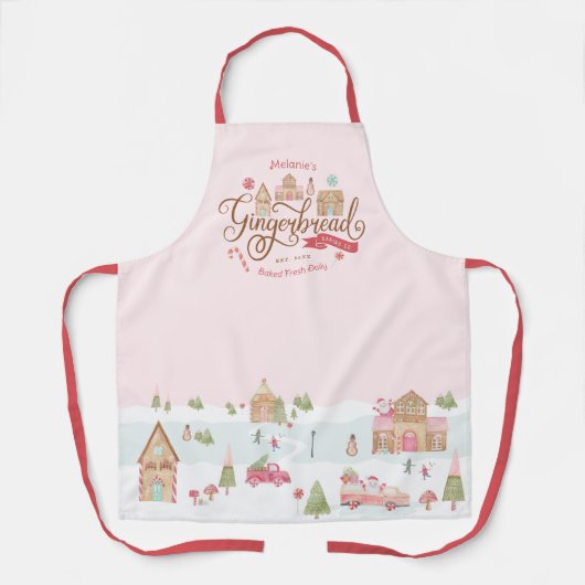 おもしろいジンジャーパンベーカリーパーソナライズされたCoファミリー名 エプロン (正面)