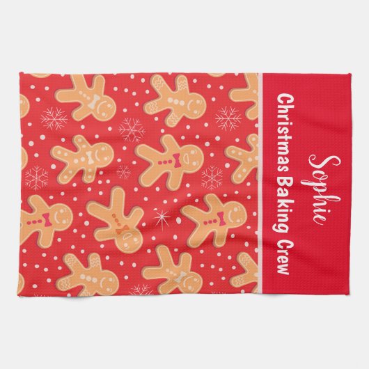 おもしろいジンジャーブレッドマンクッキーカスタムベーキングクルー キッチンタオル (横)