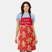 おもしろいジンジャーブレッドマンCookie名前をカスタムする エプロン (着用した状態)