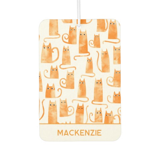 おもしろいジンジャー猫の柄パーソナライズされた カーエアーフレッシュナー (正面)