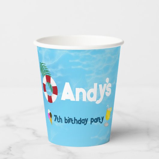 おもしろいスイミング誕生日プールパーティー 紙コップ (正面)