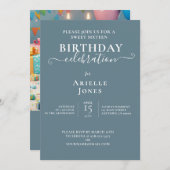 おもしろいスウィート16お誕生日ケーキ、お祝い 招待状 (正面/裏面)