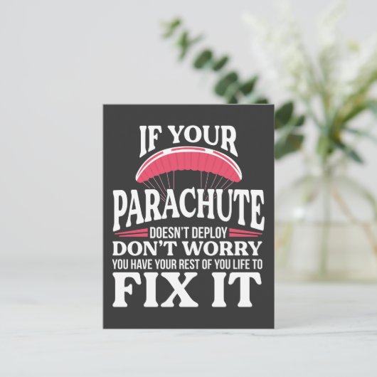 おもしろいスカイダイビングギフト笑わされるスカイダイバーパラシュート ポストカード (スタンド正面)