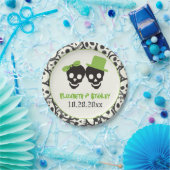 おもしろいスカルハロウィングリーンと結婚ブラック ペーパープレート (パーティー)