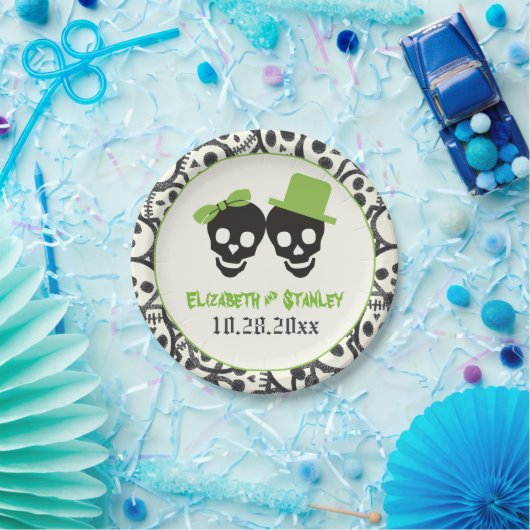 おもしろいスカルハロウィングリーンと結婚ブラック ペーパープレート (パーティー)