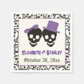 おもしろいスカルハロウィーン紫と黒結婚の スタンダードカクテルナプキン (正面)