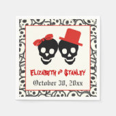 おもしろいスカルハロウィーン赤と結婚黒 スタンダードカクテルナプキン (正面)