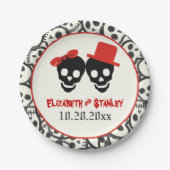 おもしろいスカルハロウィーン赤と結婚黒 ペーパープレート (正面)