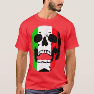 おもしろいスカル付きイタリア国旗Tシャツ Tシャツ