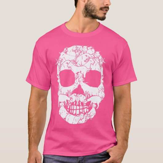 おもしろいスカル顔形ハロウィーンヤギの愛でヤギ Tシャツ (正面)