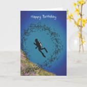 おもしろいスキューバダイビングのダイバー水中 カード (黄色い花)