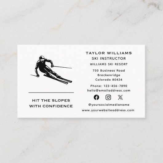 おもしろいスキーヤースキーコーチスキーインストラクターソーシャルメディア 名刺 (正面)