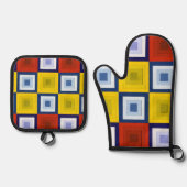 おもしろいスクエア抽象芸術 鍋つかみ&鍋敷きセット (正面)