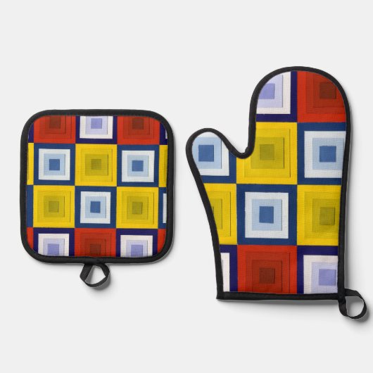 おもしろいスクエア抽象芸術 鍋つかみ&鍋敷きセット (正面)