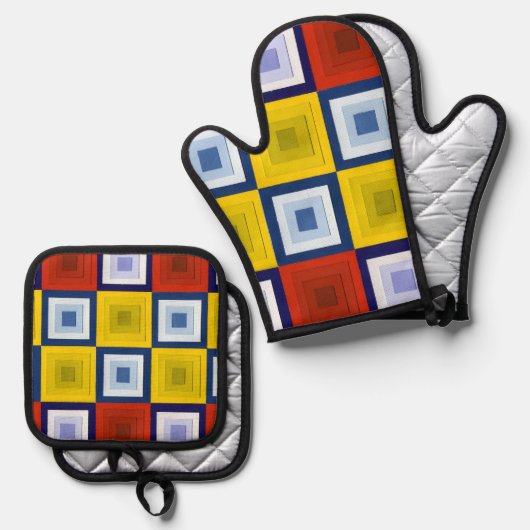 おもしろいスクエア抽象芸術 鍋つかみ&鍋敷きセット (正面/裏面)