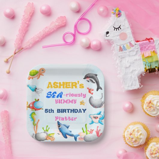 おもしろいスクエア海下海保護装置誕生日 ペーパープレート (パーティー)