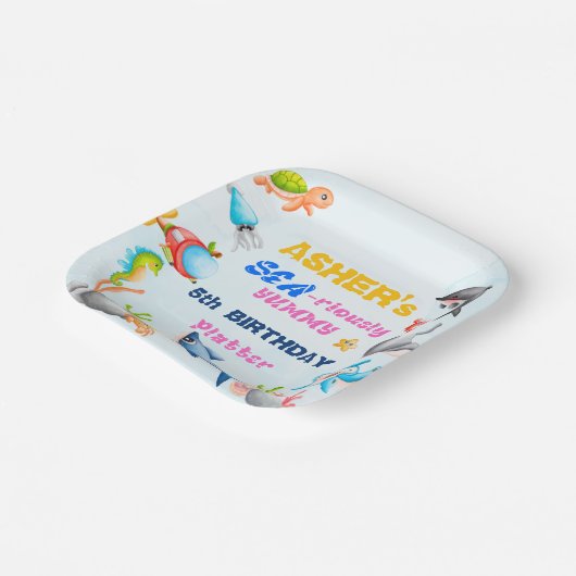 おもしろいスクエア海下海保護装置誕生日 ペーパープレート (傾斜あり)