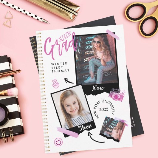 おもしろいスクラップブックフォトアルバムノートThen & Now Grad 招待状