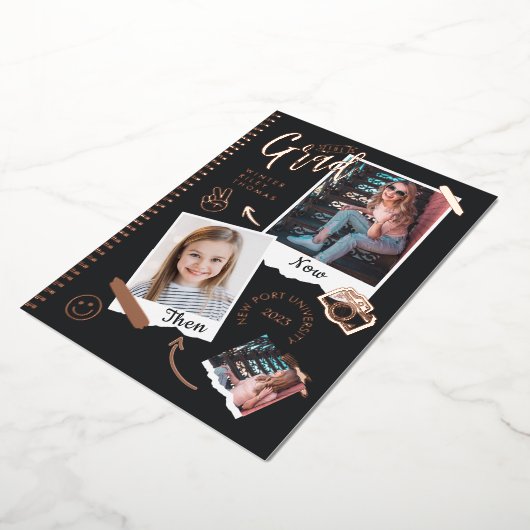 おもしろいスクラップブックフォトアルバムノートThen & Now Grad 箔招待状 (回転した状態)