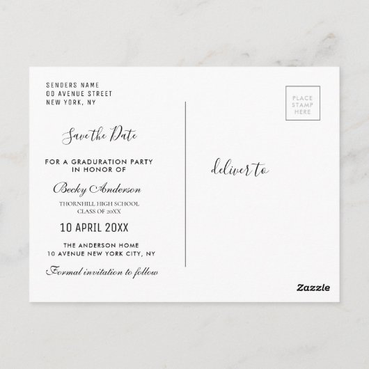 おもしろいスクリプトの卒業写真を保存する ポストカード (裏面)