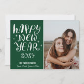 おもしろいスクリプトハッピーニューイヤー写真可愛い緑ストライプ色 シーズンカード (正面)