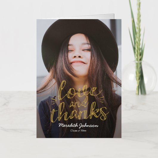 おもしろいスクリプトフォイルの卒業サンキューカード 箔グリーティングカード (正面)