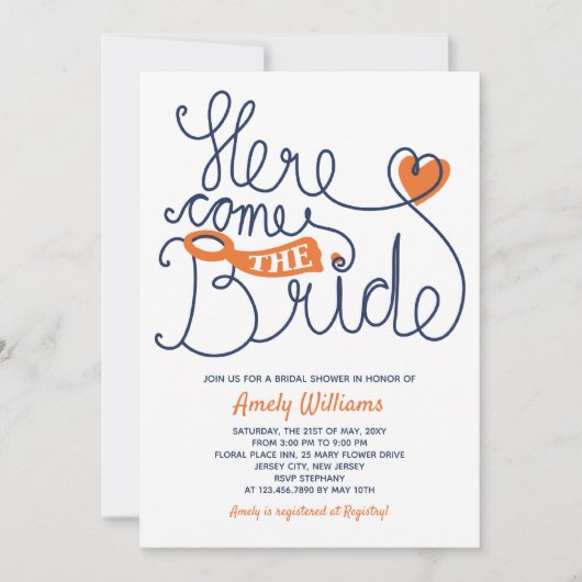 おもしろいスクリプトレタリングブライダルシャワー招待状 招待状 (正面)