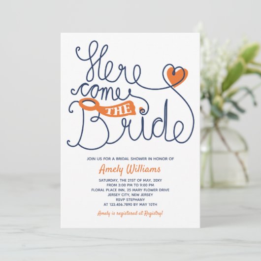 おもしろいスクリプトレタリングブライダルシャワー招待状 招待状 (スタンド正面)