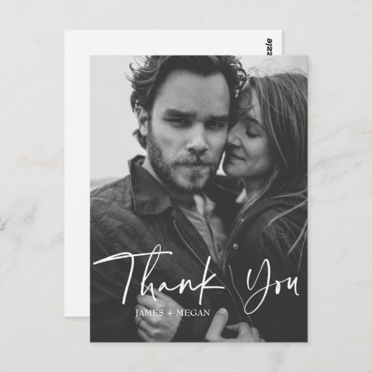 おもしろいスクリプト書道結婚写真の感謝 ポストカード (正面/裏面)