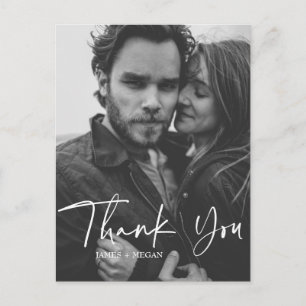 おもしろいスクリプト書道結婚写真の感謝 ポストカード