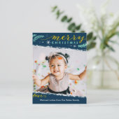 おもしろいスクリプトMerry Christmas on Green シンプル Christmas写 シーズンポストカード (スタンド正面)