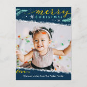 おもしろいスクリプトMerry Christmas on Green シンプル Christmas写 シーズンポストカード (正面)