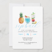 おもしろいスクーバックカクテルバースデーパーティー 招待状 (正面)