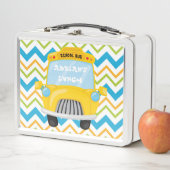 おもしろいスクールバスの背景(シェブロン) メタルランチボックス (インサイチュ)