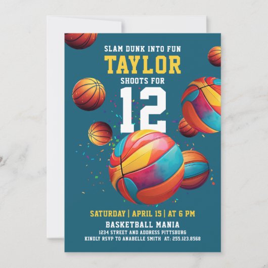 おもしろいスクールポーツカラフル誕生日 招待状 (正面)